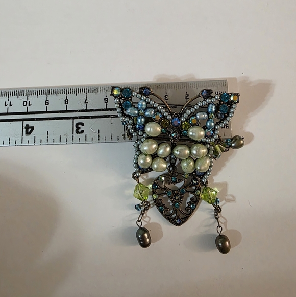Vtg Butterfly Freshwater Pearl Crystal Brooch - Picture 6 of 6